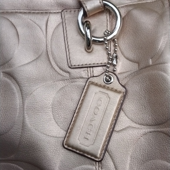 GUC Coach Metallic Bronze Gold Leather Signature Embossed Gallery Tote, F17730 - Picture 3 of 13
